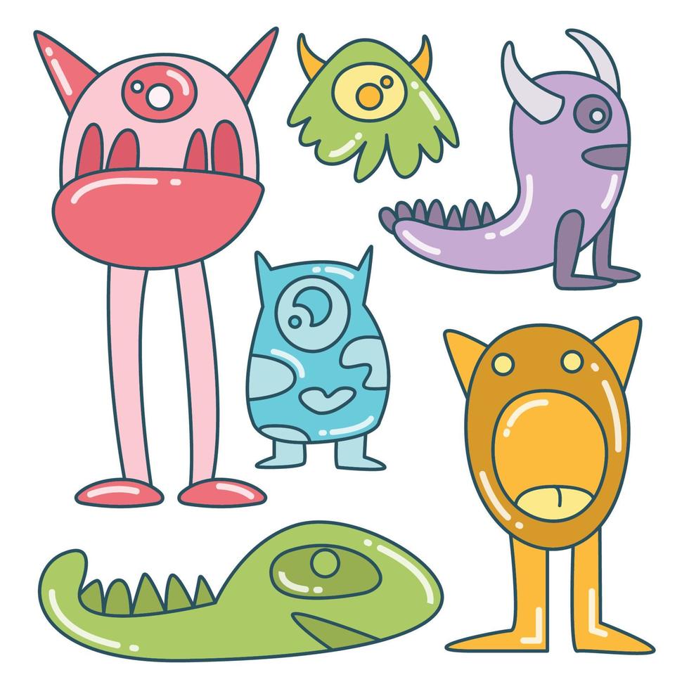 doodle colorful monster characters illustration vector