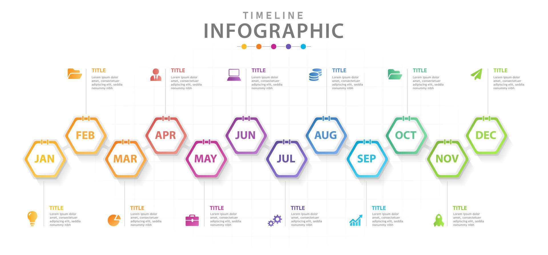 plantilla infográfica para negocios. calendario de diagrama de línea de tiempo moderno para la planificación de proyectos, infografía vectorial de presentación. vector