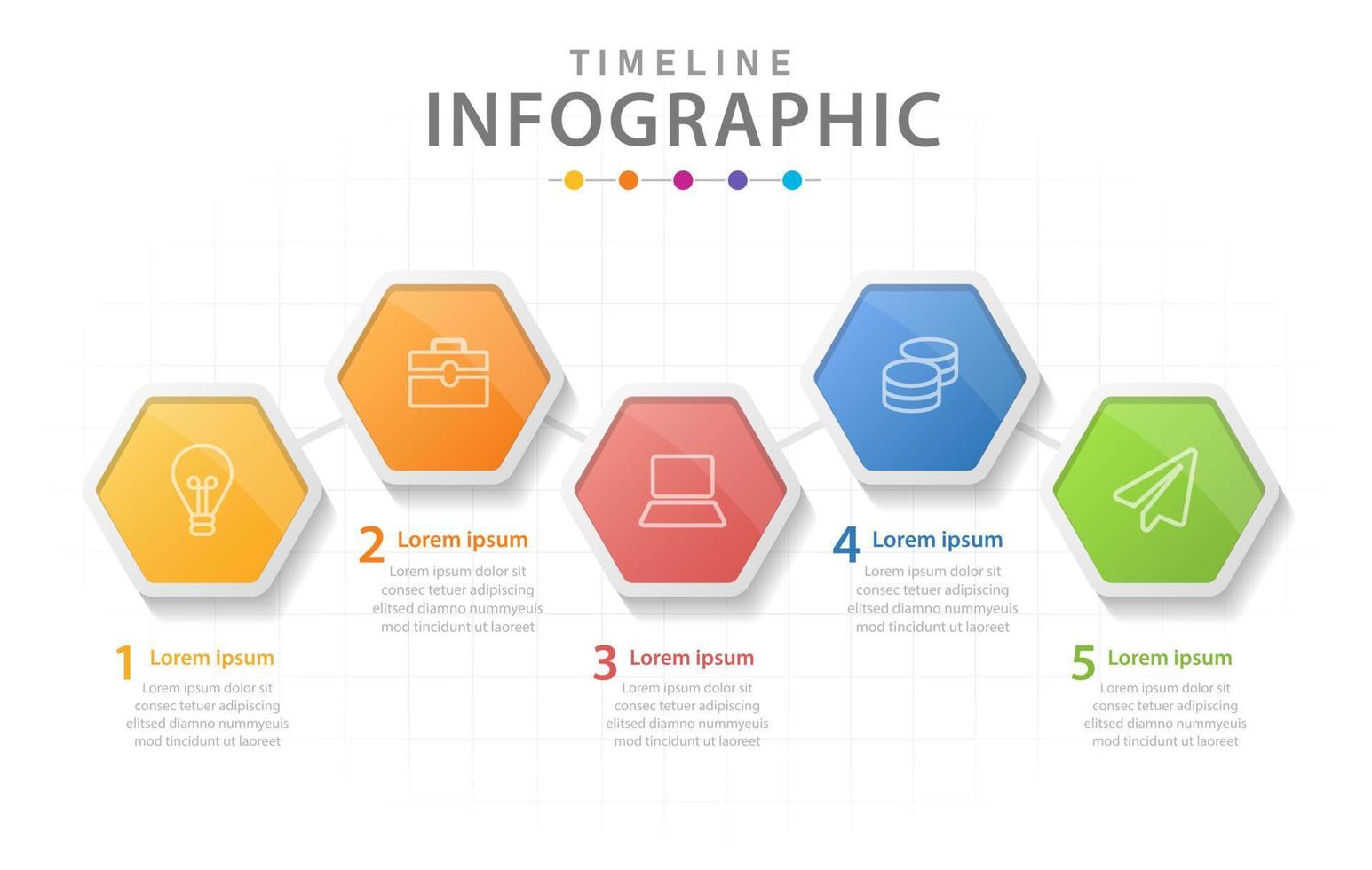 Infographic template for business. 5 Steps Modern Timeline diagram with hexagons, presentation vector infographic.