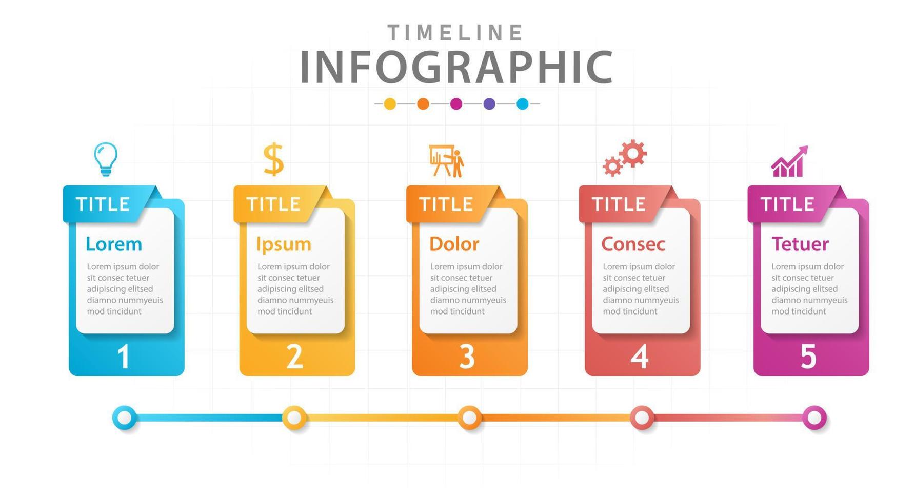 plantilla de infografía diagrama de línea de tiempo moderno de 5 pasos con cajas. vector