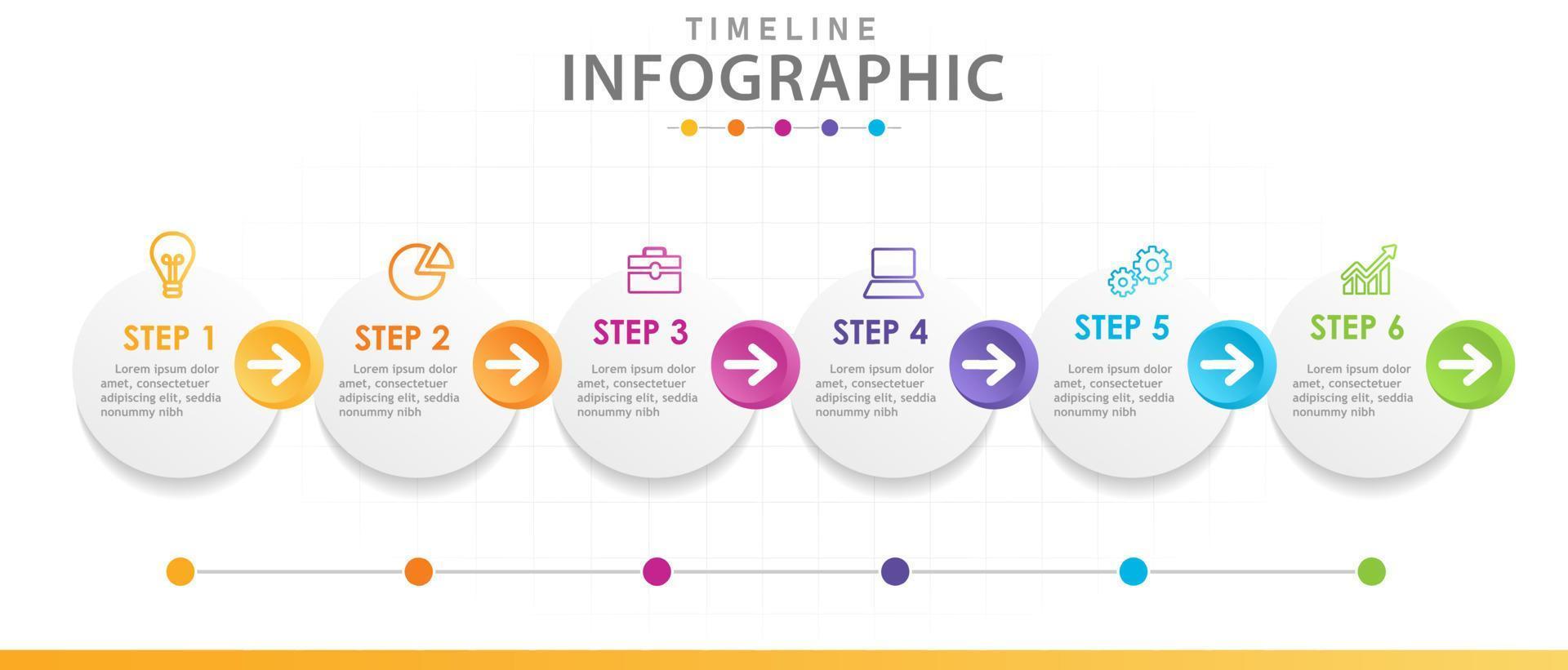 Infographic template for business. 6 Steps Modern Timeline diagram with circles, presentation vector infographic.