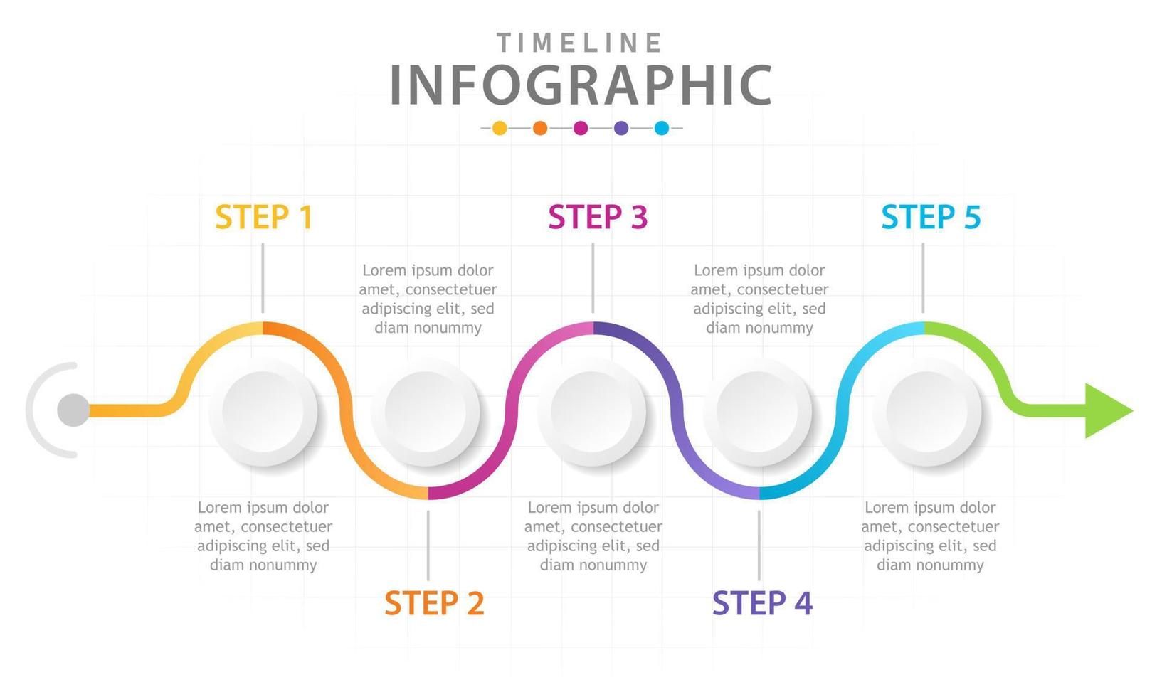 plantilla infográfica para negocios. Diagrama de línea de tiempo moderno de 5 pasos con gráfico de líneas, infografía vectorial de presentación. vector