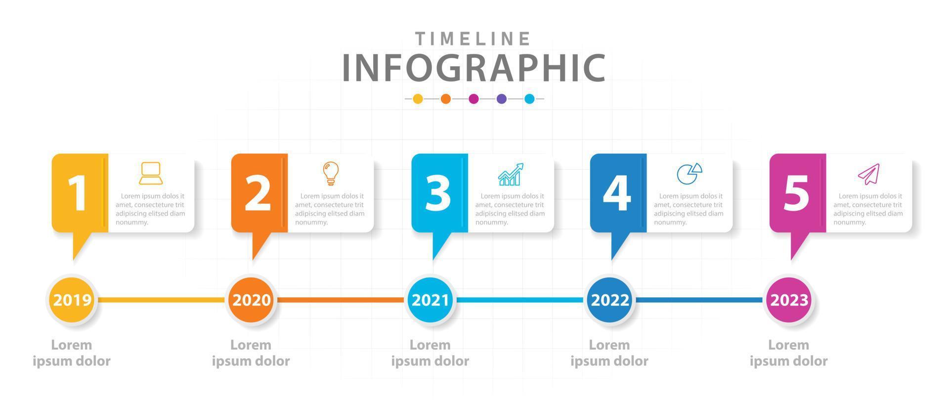 plantilla infográfica para negocios. Diagrama de línea de tiempo moderno de 5 pasos con gráfico de líneas, infografía vectorial de presentación. vector