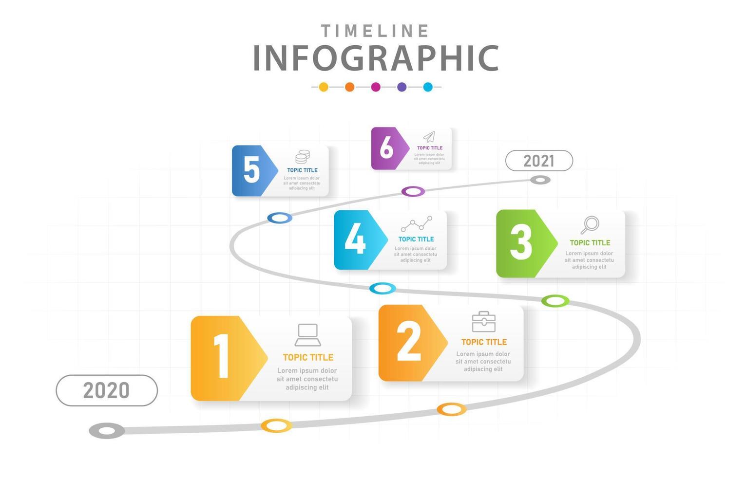 Infographic template 6 Steps Modern Timeline diagram with roadmap. vector