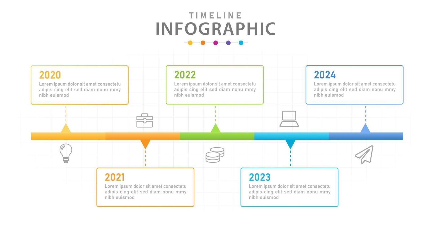 plantilla infográfica para negocios. Diagrama de línea de tiempo moderno de 5 pasos con gráfico de líneas, infografía vectorial de presentación. vector