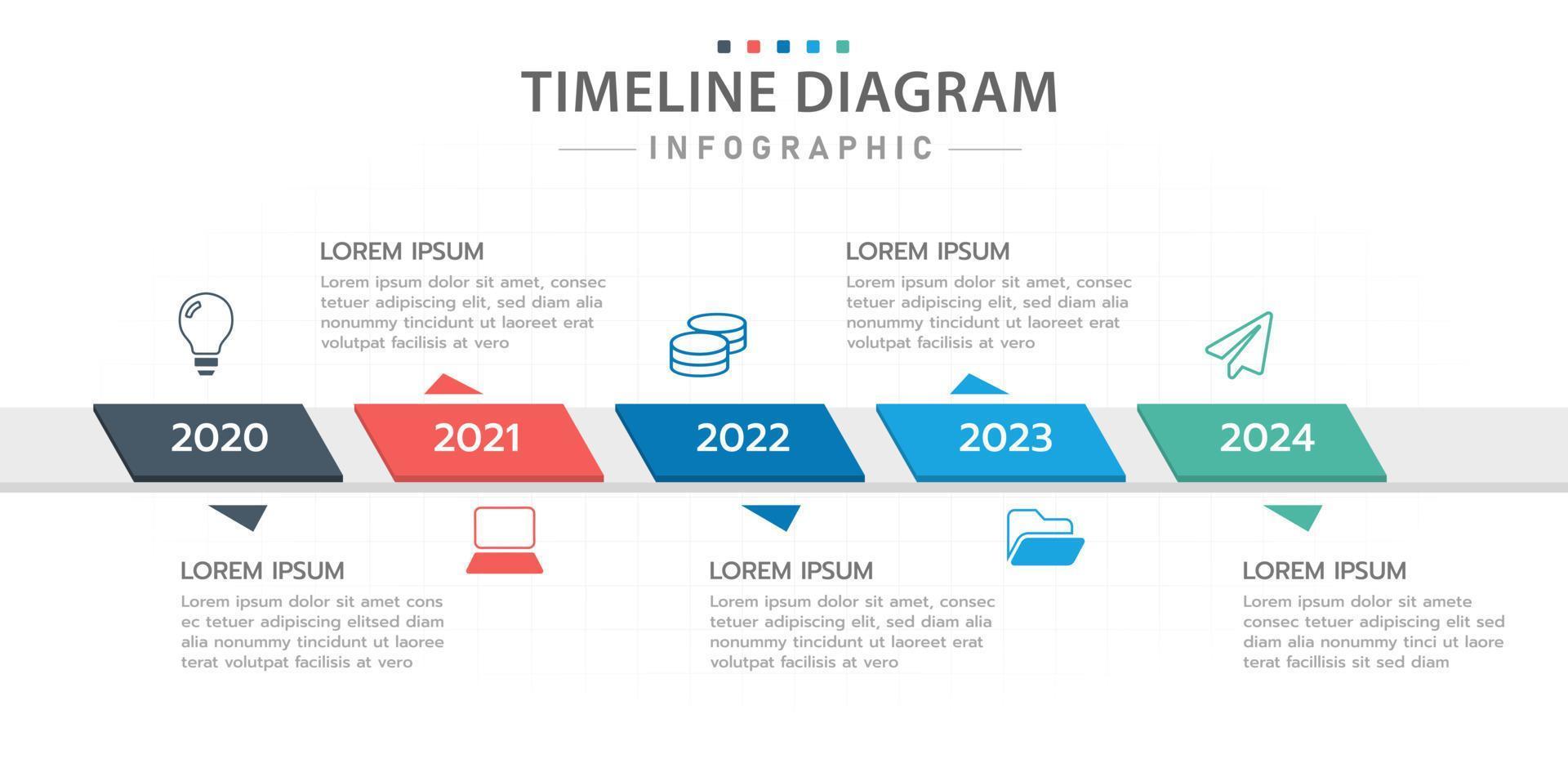 plantilla infográfica para negocios. Diagrama de línea de tiempo moderno de 5 pasos con hoja de ruta, infografía vectorial de presentación. vector