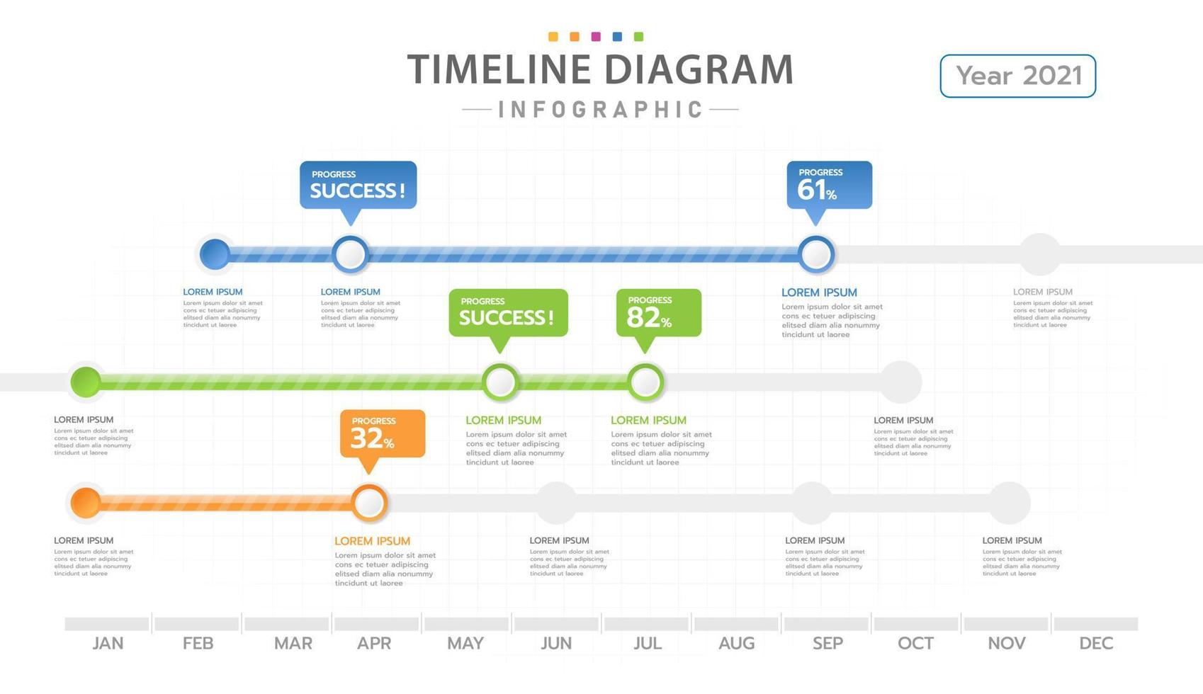 plantilla infográfica para negocios. Diagrama de línea de tiempo moderno de 12 meses con planificador de proyectos, infografía vectorial de presentación. vector