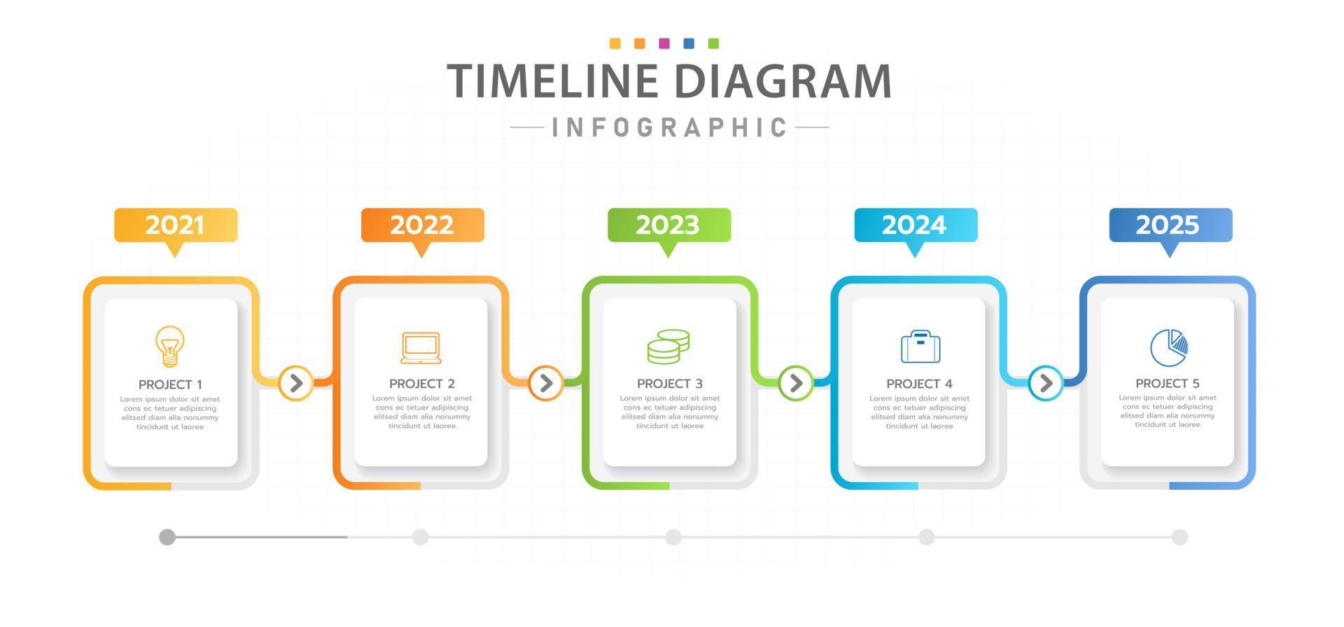 infografía 5 diagrama de línea de tiempo de proyecto moderno con hoja de ruta anual. vector