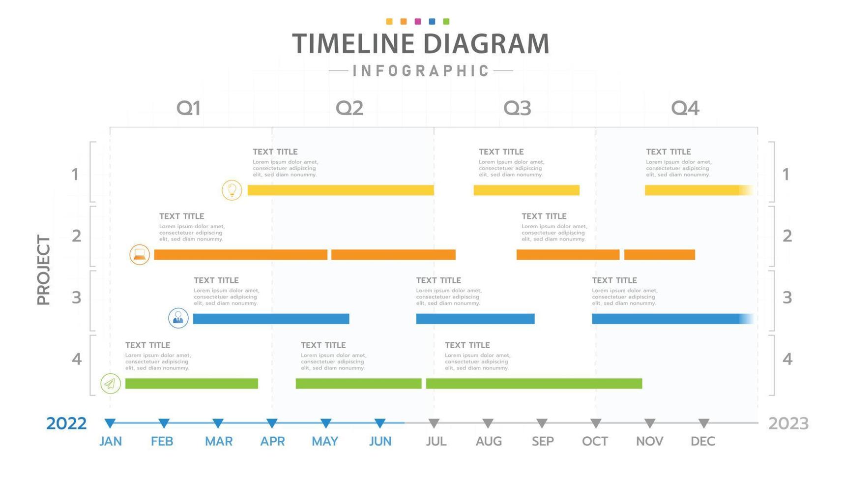 Infographic 12 Months modern Timeline calendar diagram with Gantt chart. vector