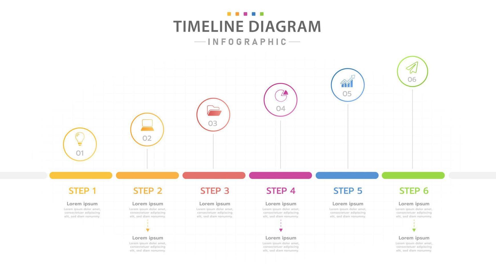 plantilla infográfica para negocios. Calendario de diagrama de línea de tiempo moderno de 6 pasos, infografía vectorial de presentación. vector