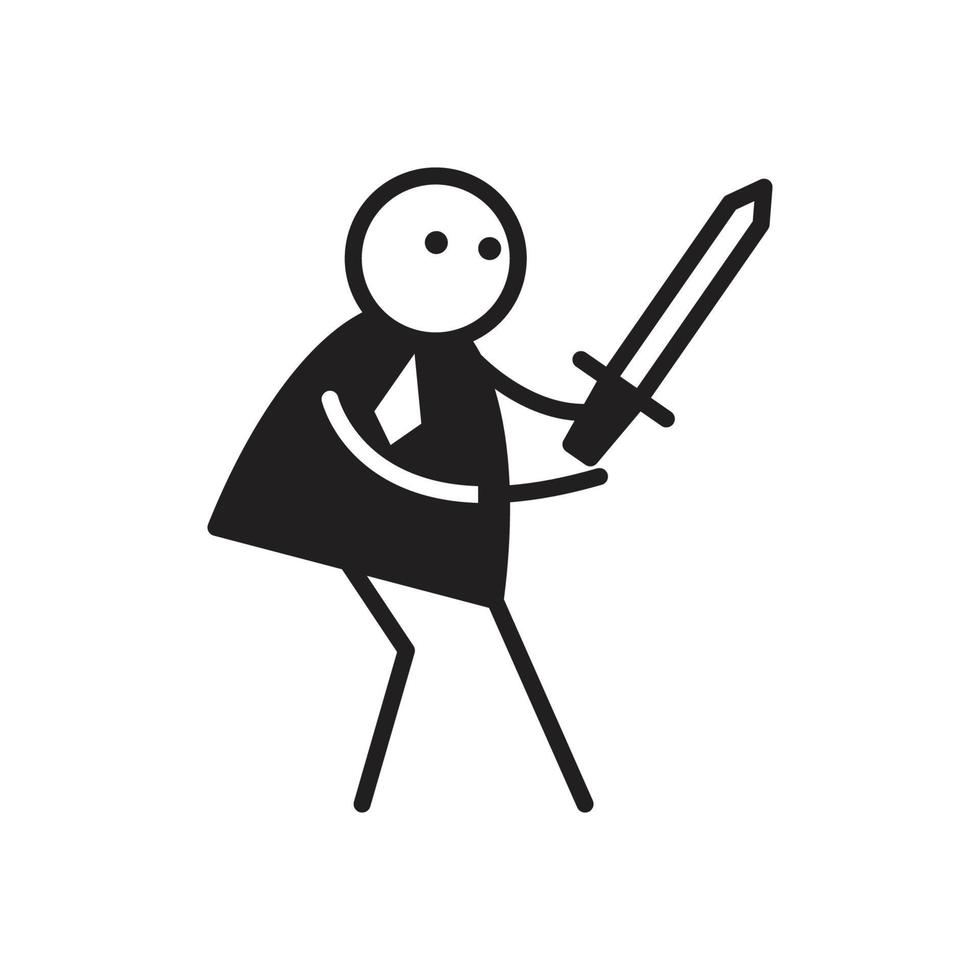 businessman stick figure character holding sword vector