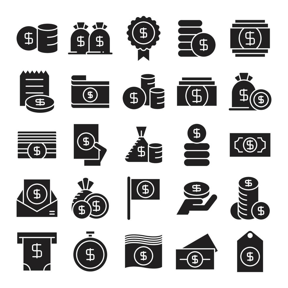 conjunto de iconos de dinero y monedas vector