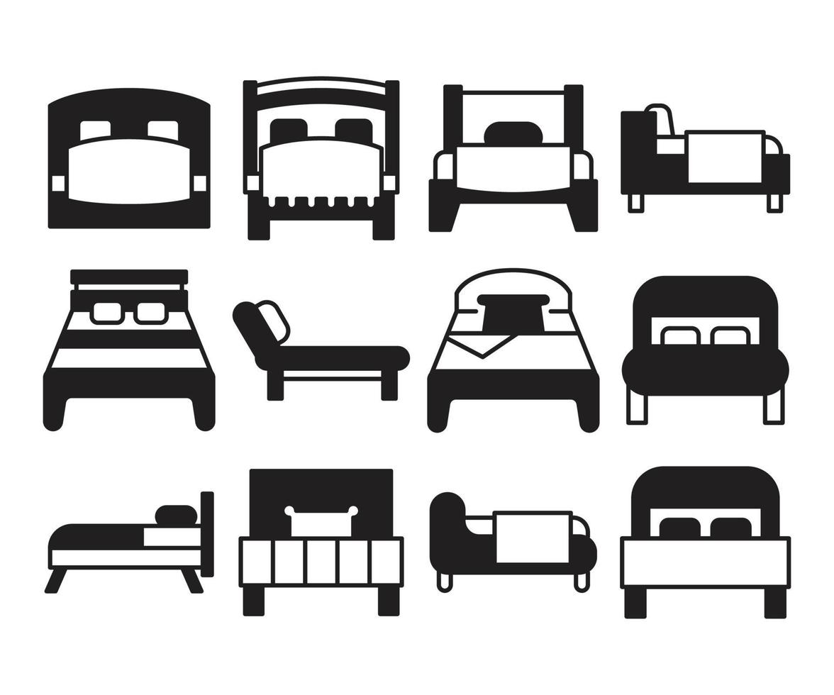 conjunto de vectores de iconos de diseño de cama