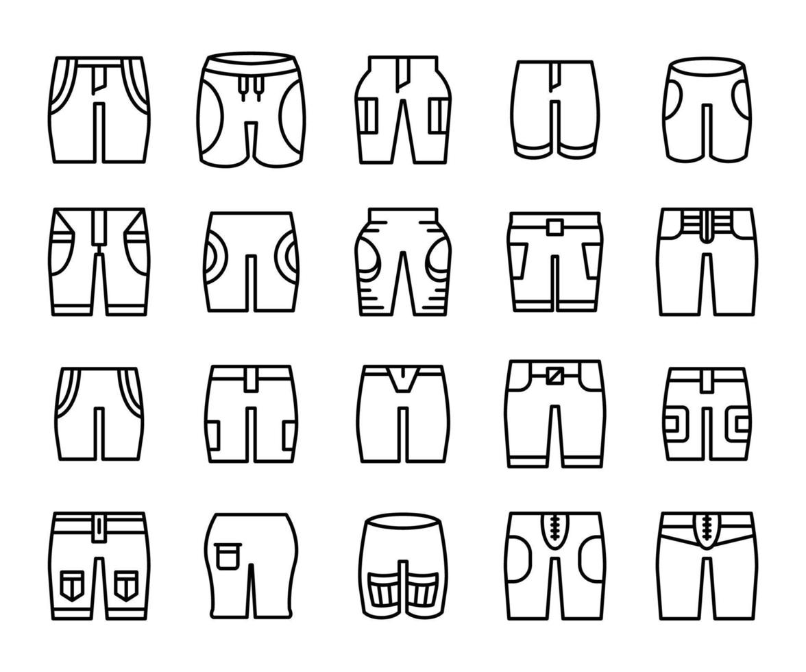 conjunto de iconos de pantalones cortos de moda arte de línea vector
