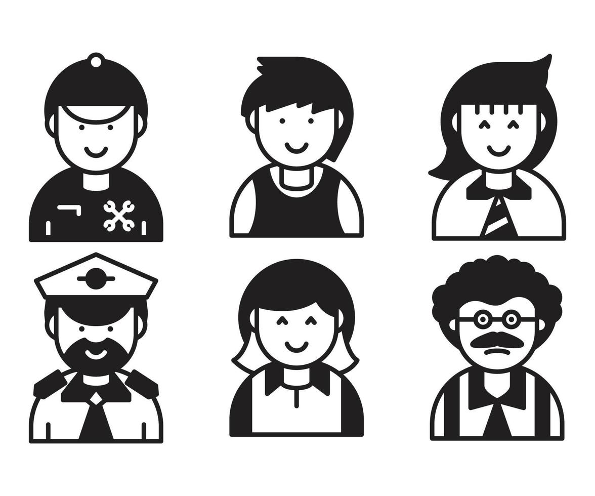 professor, mechanic and officer avatar icons vector illustration