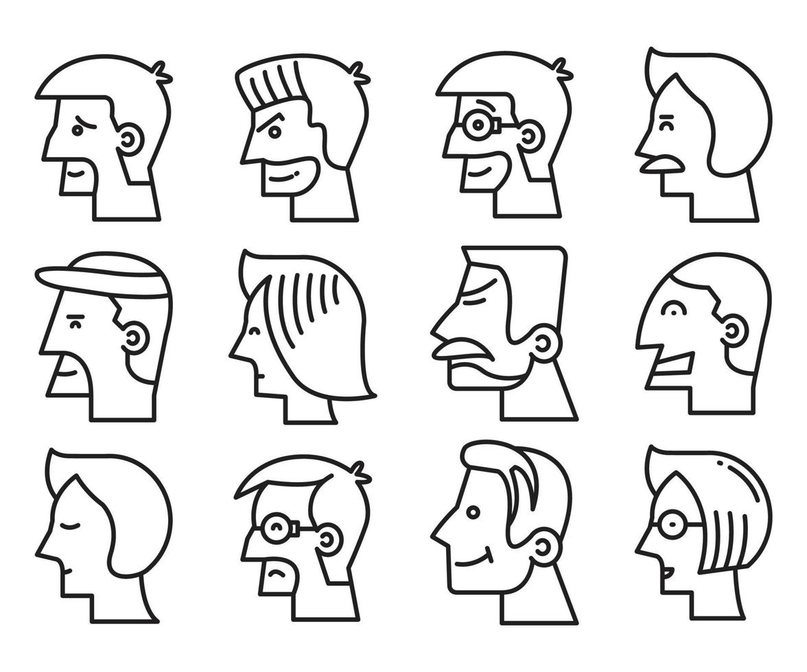 human face side view line avatars vector