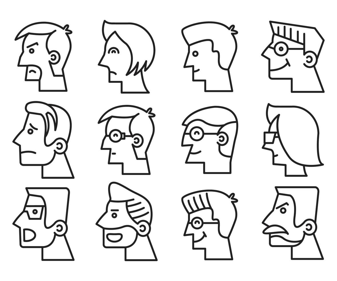 man and woman line art avatars vector