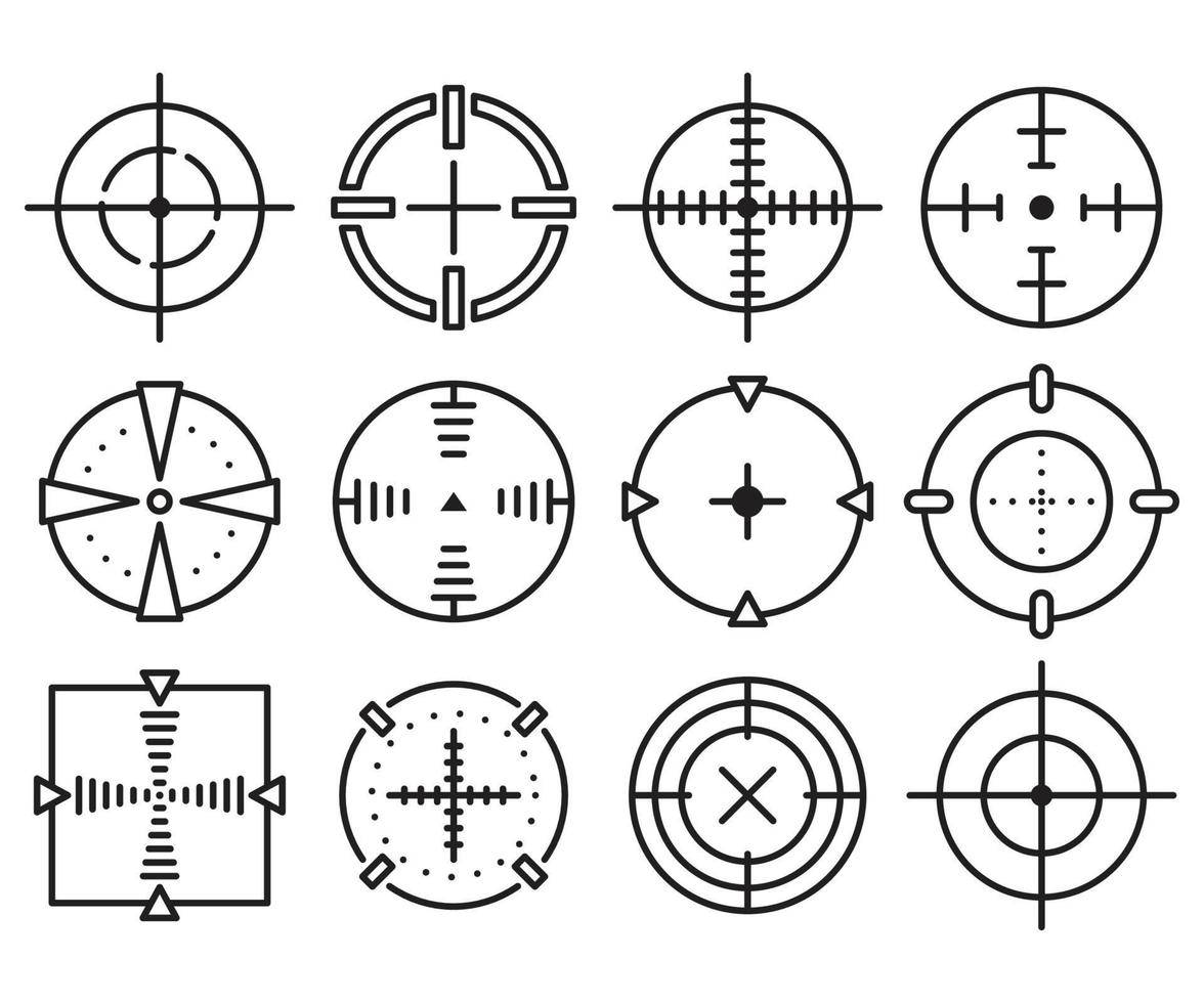 conjunto de iconos de línea de dardos de destino vector