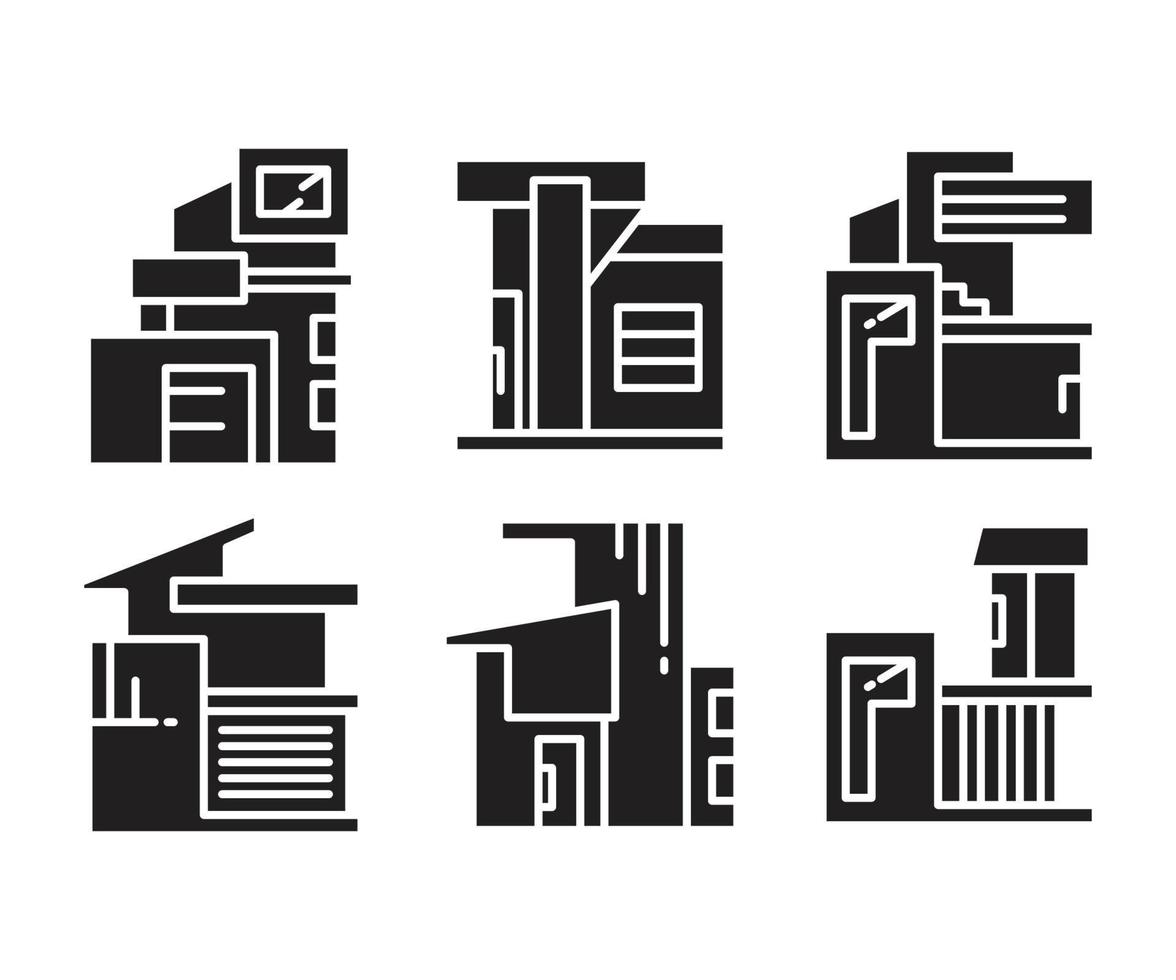 moderno, edificio, y, casa, iconos, vector, ilustración vector