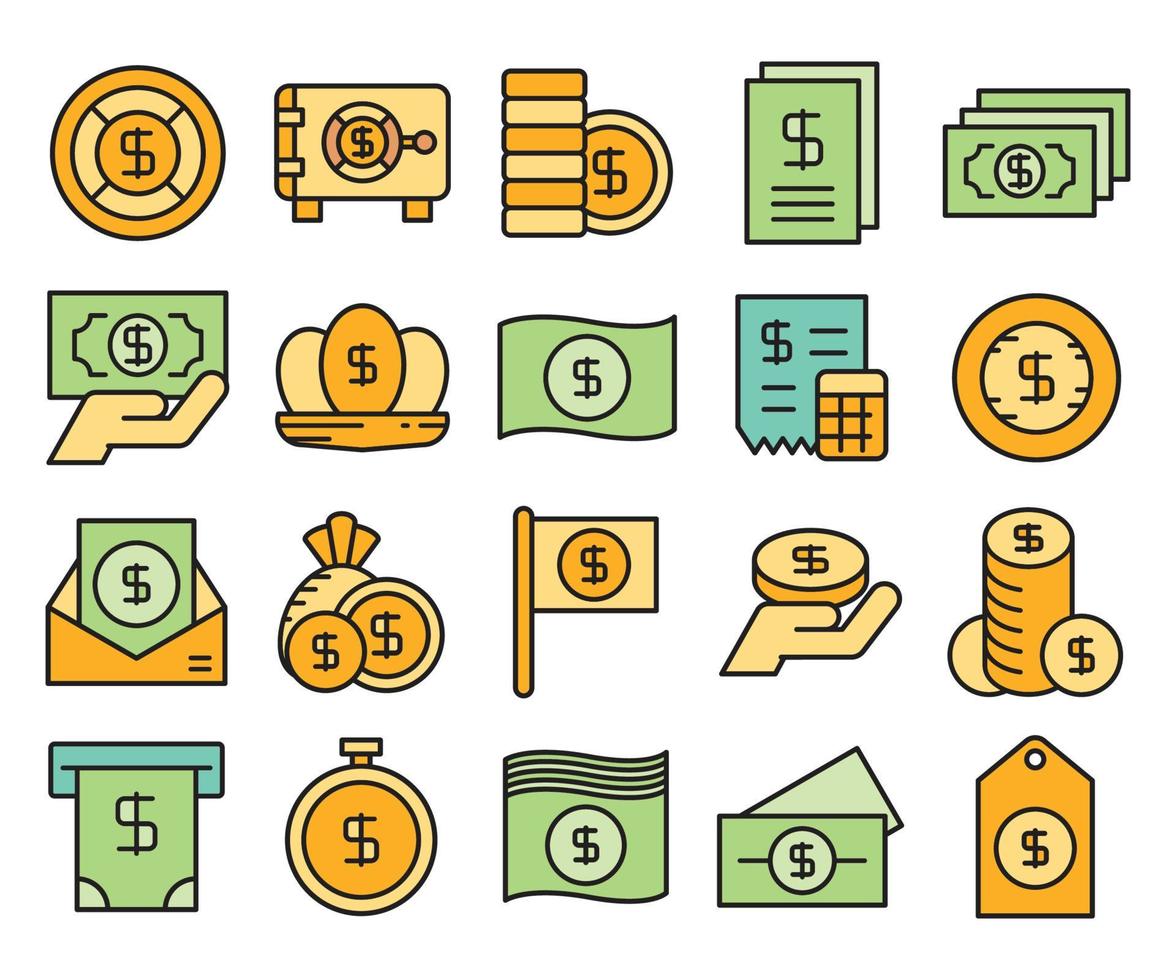 dollar money bank and coins icons vector