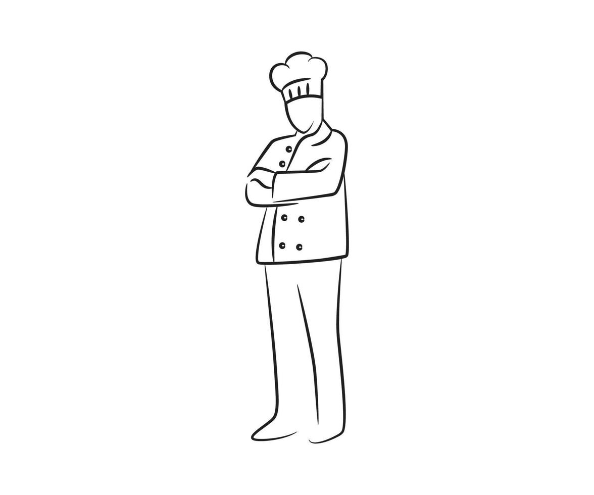 hand drawn standing checf character line illustration vector