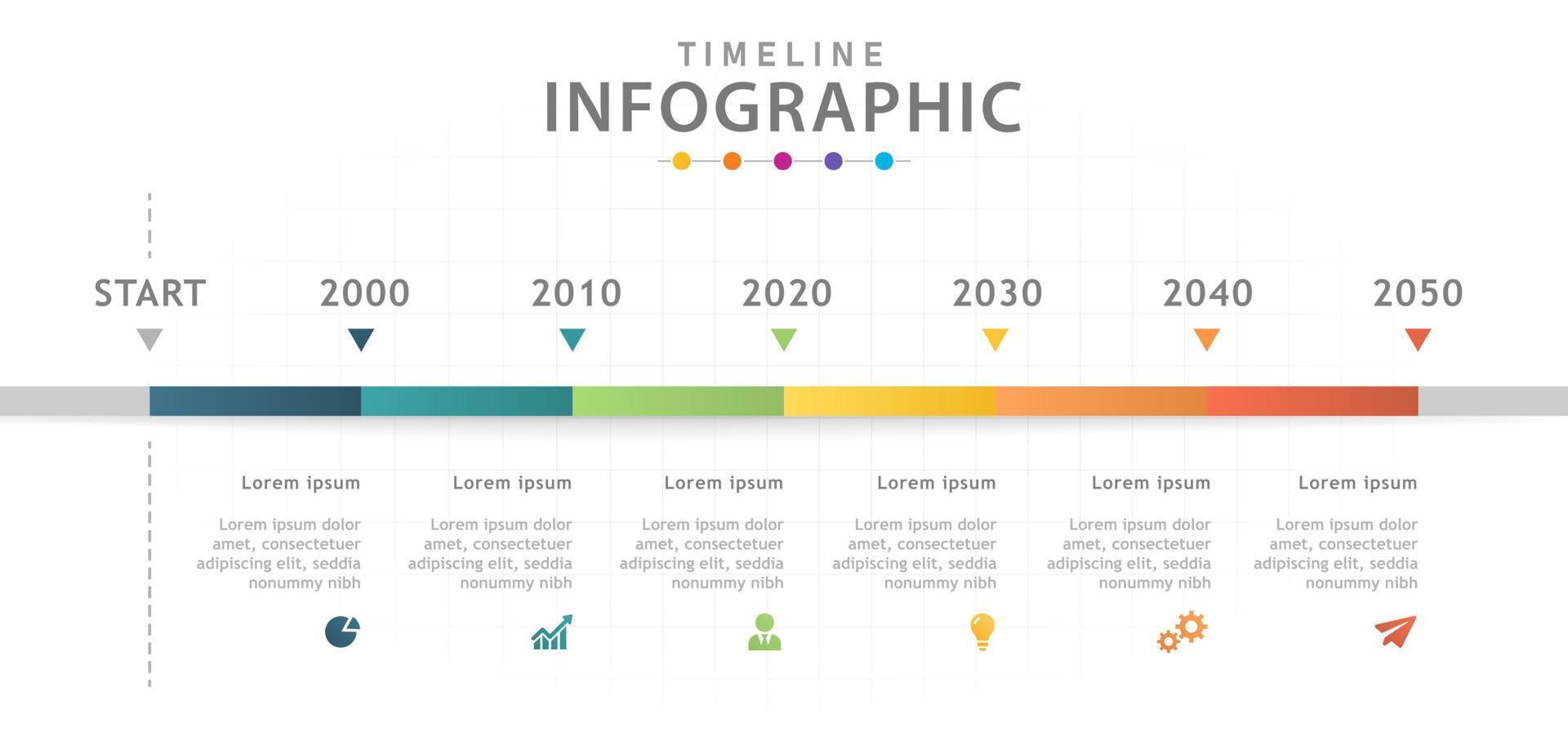 plantilla infográfica para negocios. Diagrama de línea de tiempo moderno de 6 pasos, infografía vectorial de presentación. vector