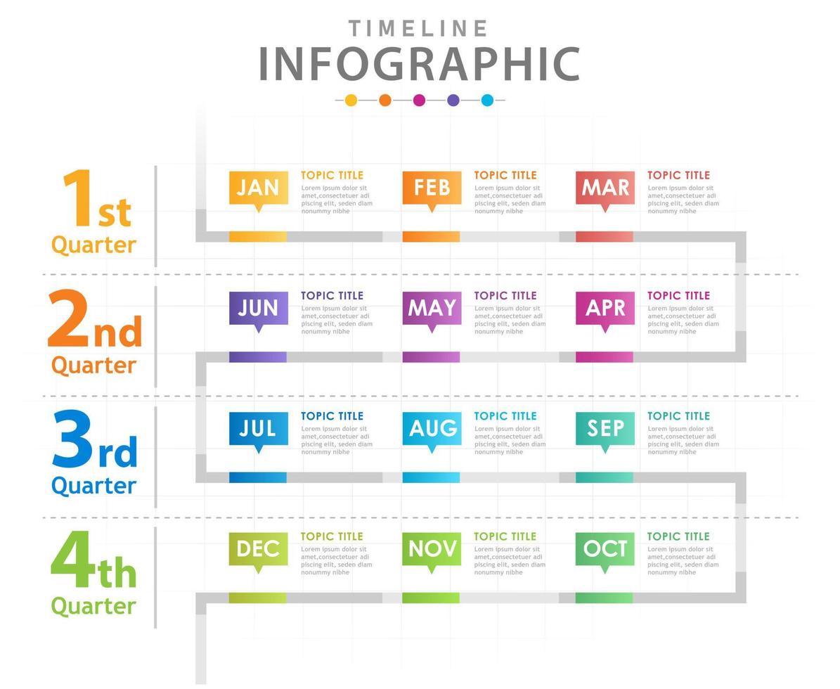 Infographic template for business. Modern Timeline diagram calendar with quarters, presentation vector infographic.