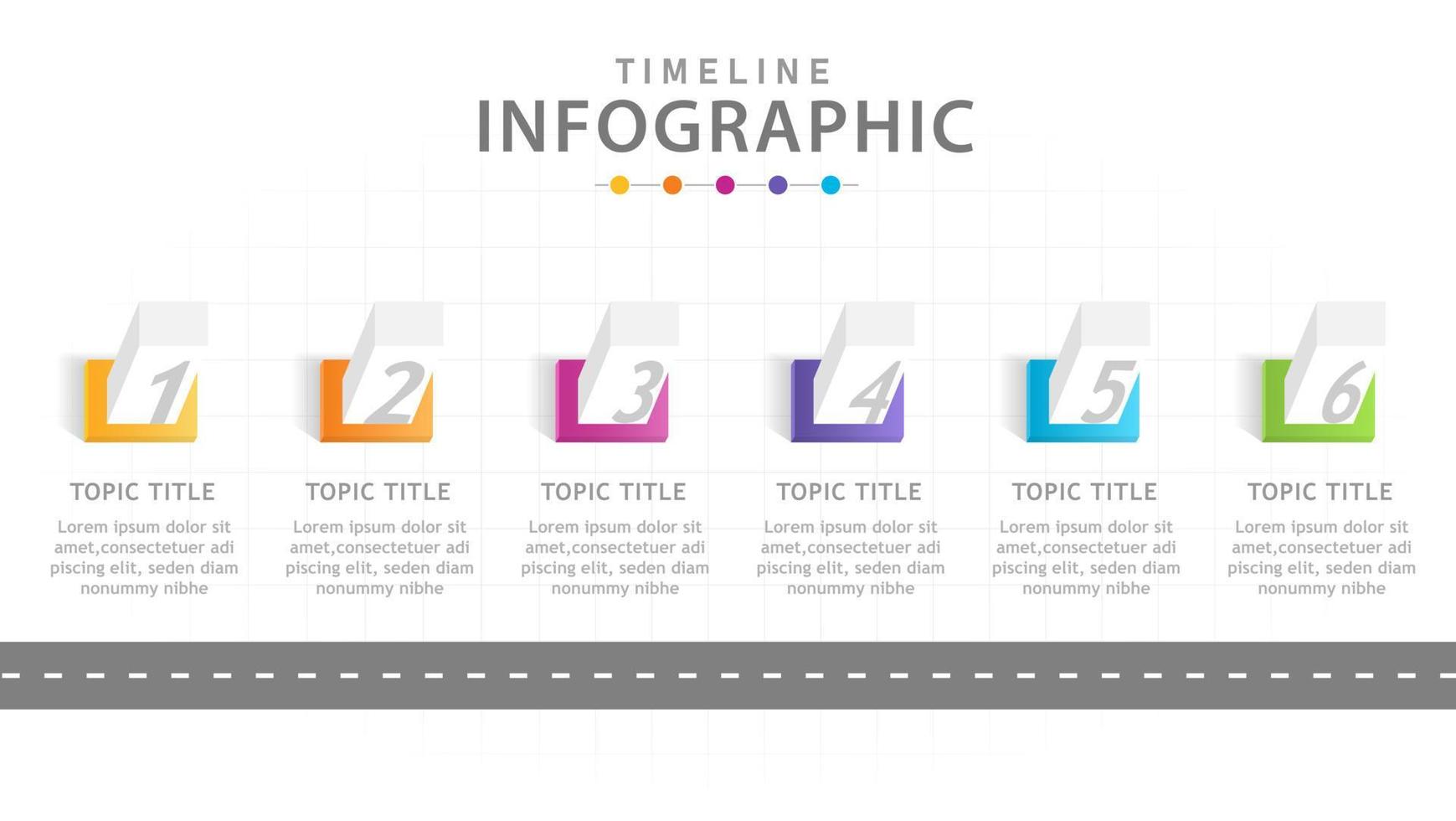plantilla infográfica para negocios. Diagrama de línea de tiempo moderno de 6 pasos con edificios, infografía vectorial de presentación. vector
