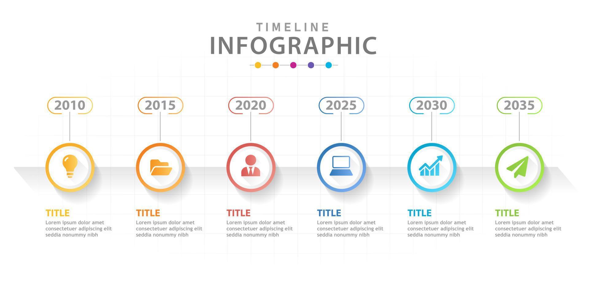 plantilla infográfica 6 pasos diagrama de línea de tiempo moderno con círculos. vector