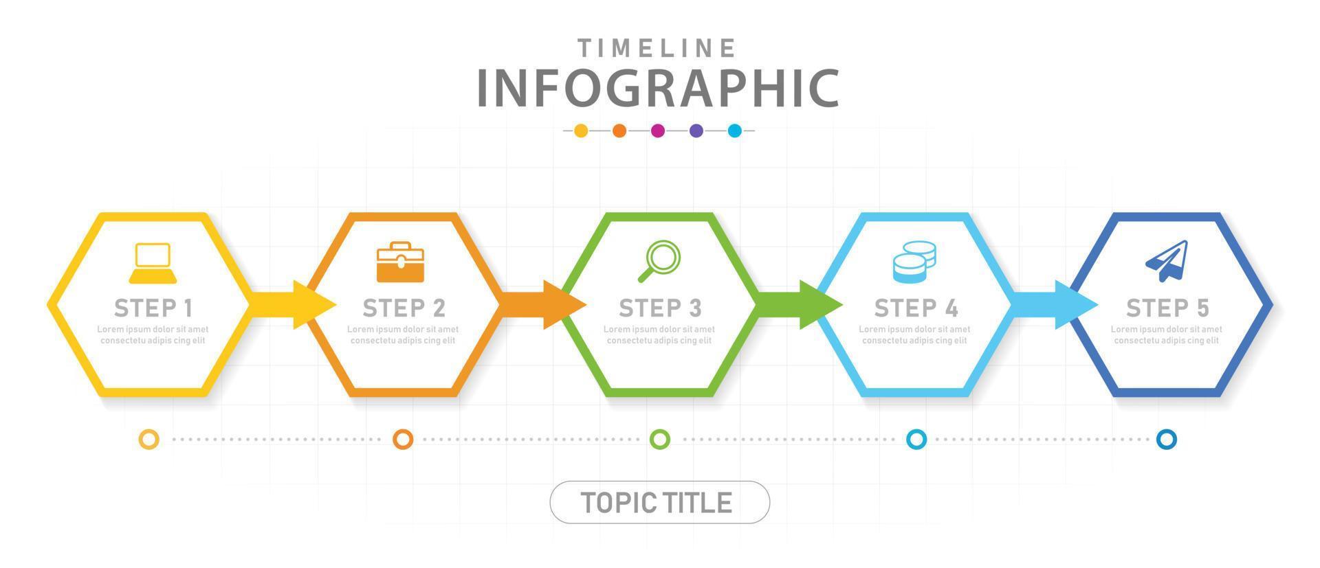 vector infográfico 5 pasos diagrama hexagonal de línea de tiempo moderno.