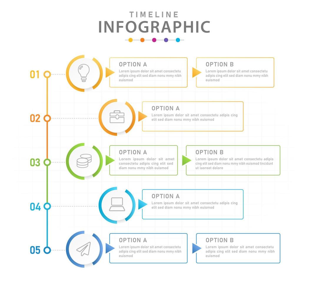 Infographic vector template, 5 Steps Modern Timeline diagram with process planner.