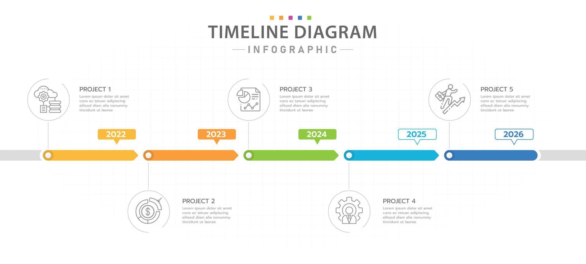 plantilla infográfica para negocios. Diagrama de línea de tiempo moderno de 5 pasos con calendario anual, infografía vectorial de presentación. vector