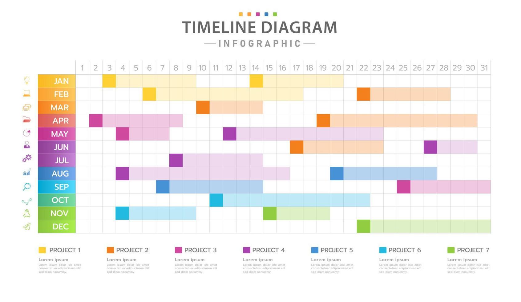 Infographic template for business. Monthly modern Timeline Gantt chart with table, presentation vector infographic.