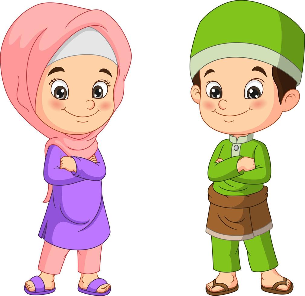 Happy muslim boy and girl cartoon vector