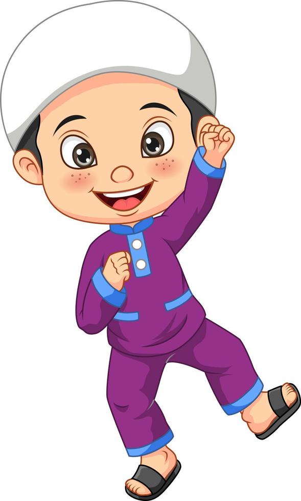 Happy muslim boy cartoon posing vector