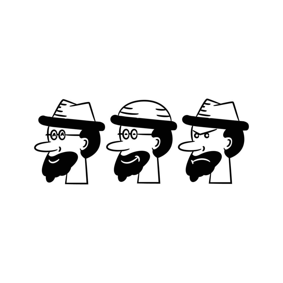 barba, hombre, con, sombrero, carácter, iconos, conjunto vector