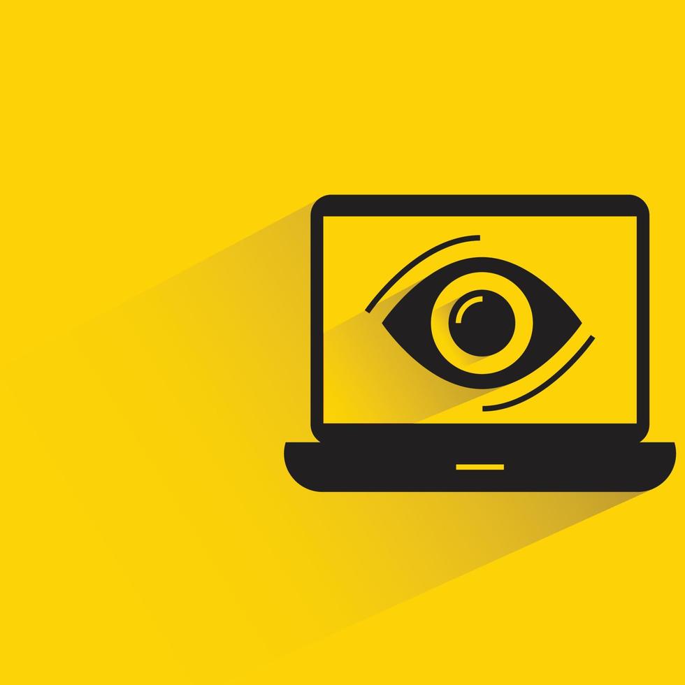 icono de escaneo ocular y portátil sobre fondo amarillo vector