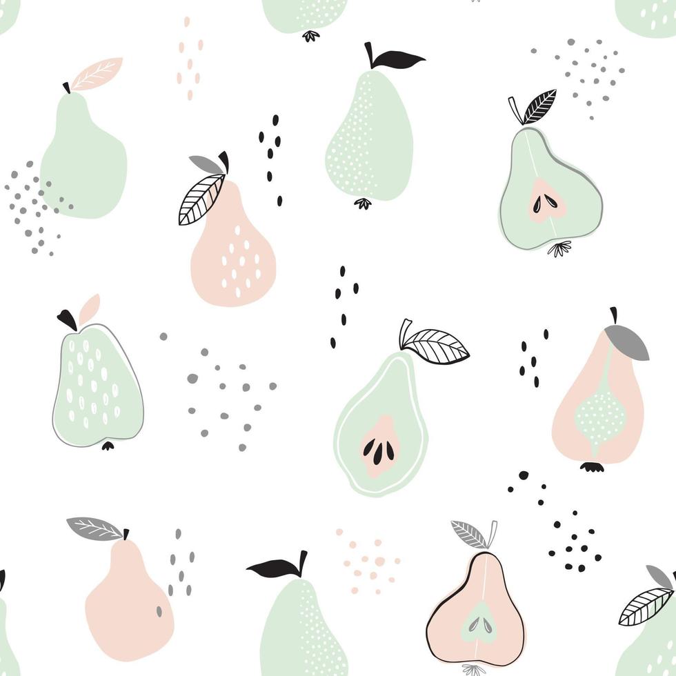 Seamless pattern with creative pear illustrations in vector. Hand drawn trendy background. vector