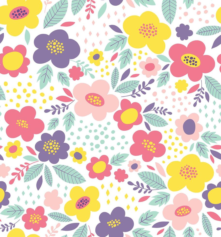 Cute floral vector pattern. Spring flower seamless background.