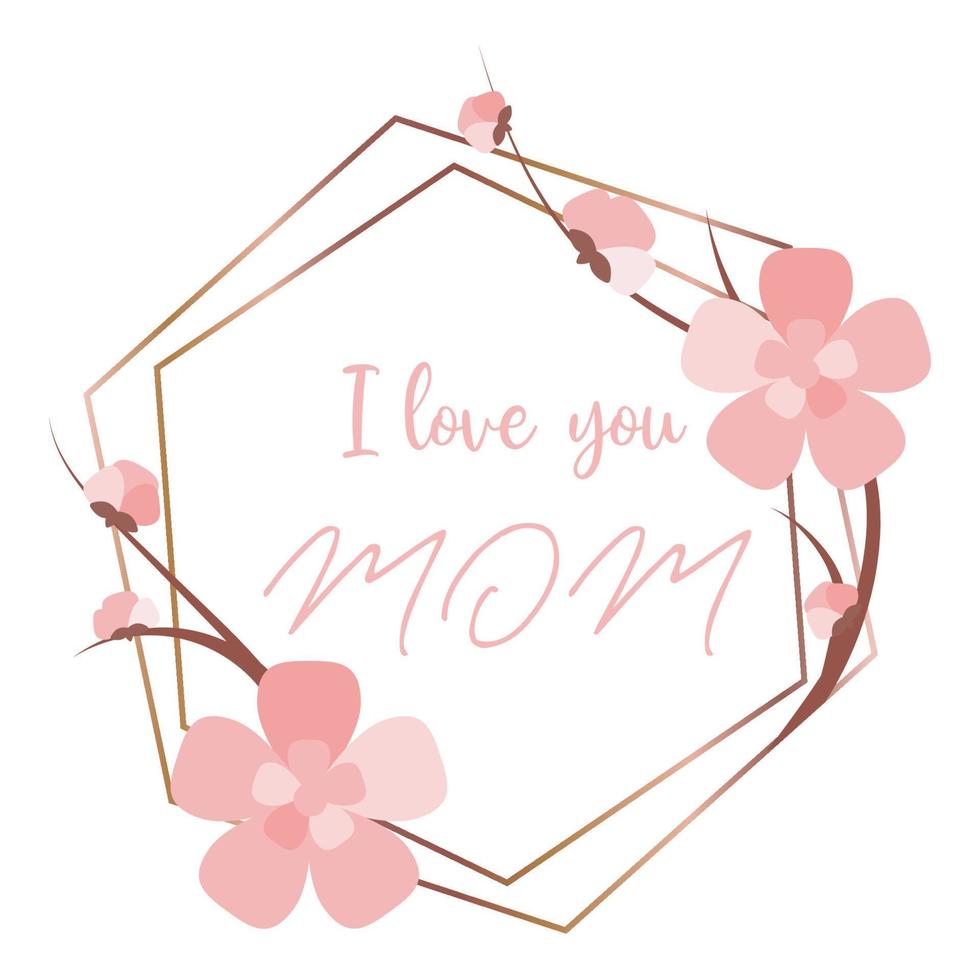 I love you MOM polygonal frame design for greeting card. or sublomation. Sale graphic element for website banner or blog vector