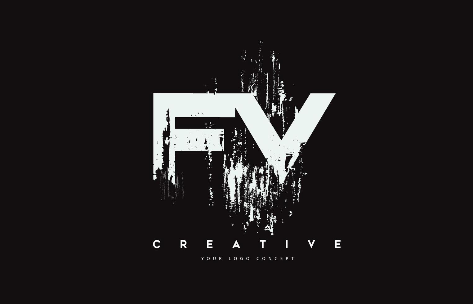 fv fv diseño de logotipo de letra de pincel grunge en colores blancos ilustración vectorial. vector