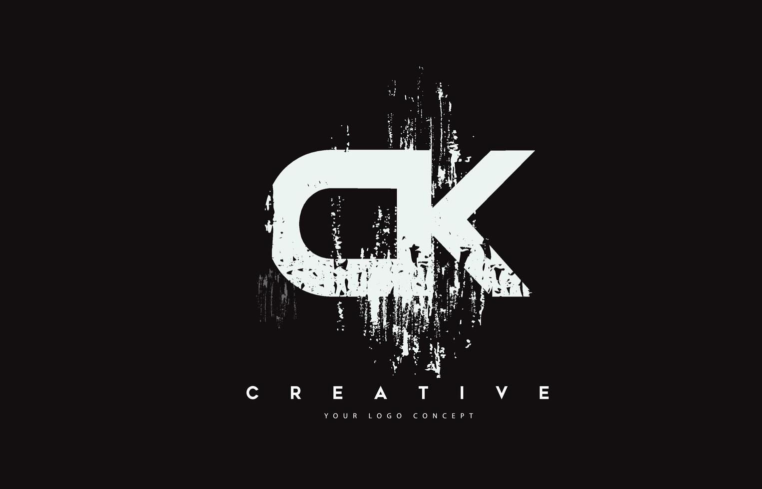 Diseño de logotipo de letra de pincel grunge ck ck en ilustración vectorial de colores blancos. vector