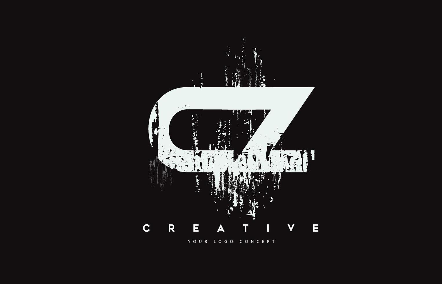 CZ C Z Grunge Brush Letter Logo Design in White Colors Vector Illustration.