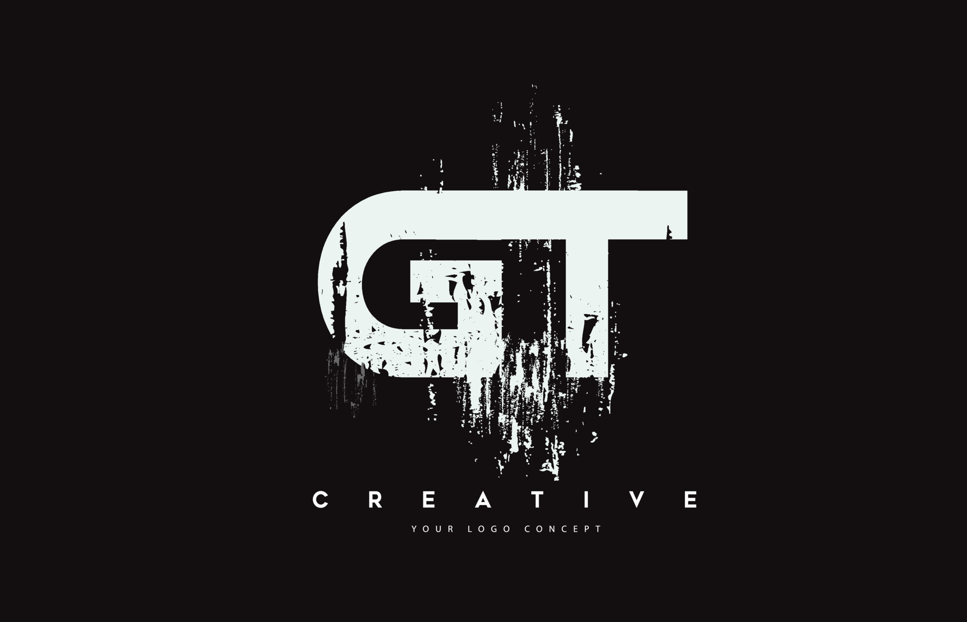 GT G T Grunge Brush Letter Logo Design in White Colors Vector ...