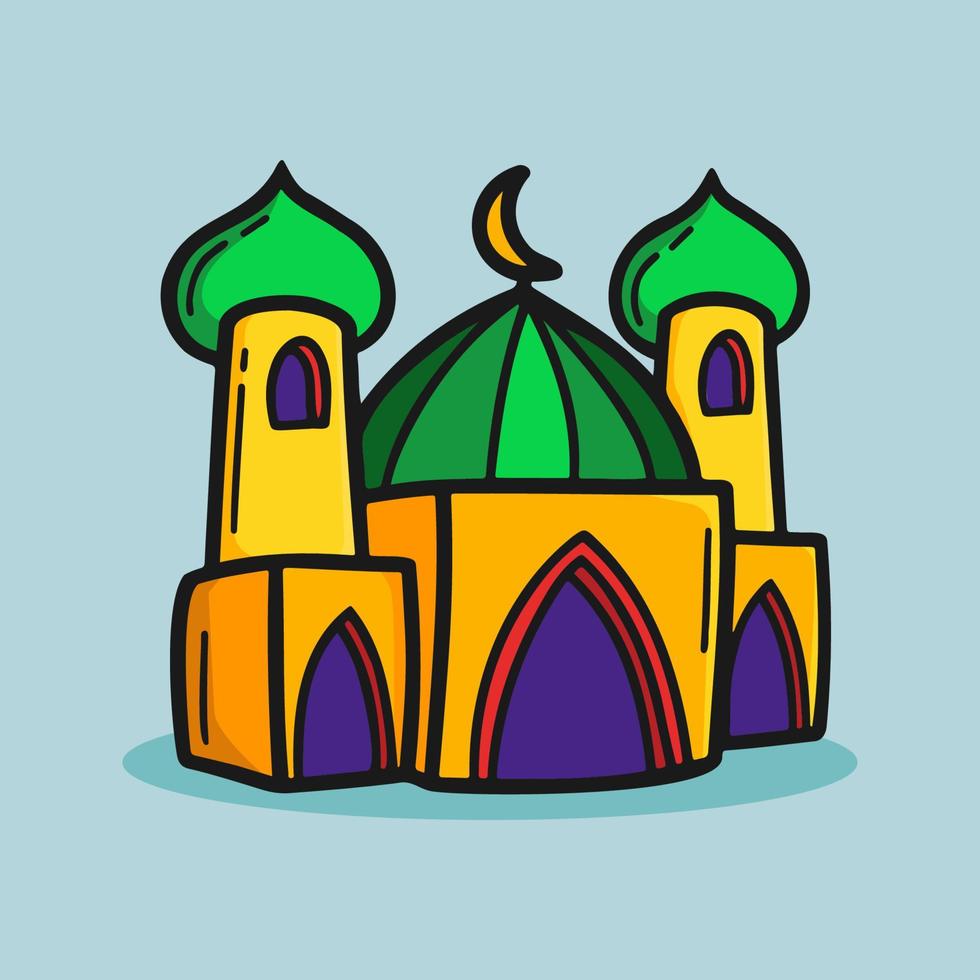 Mosque Vector icon Illustration graphic. Hand drawn Doodle ramadan kareem