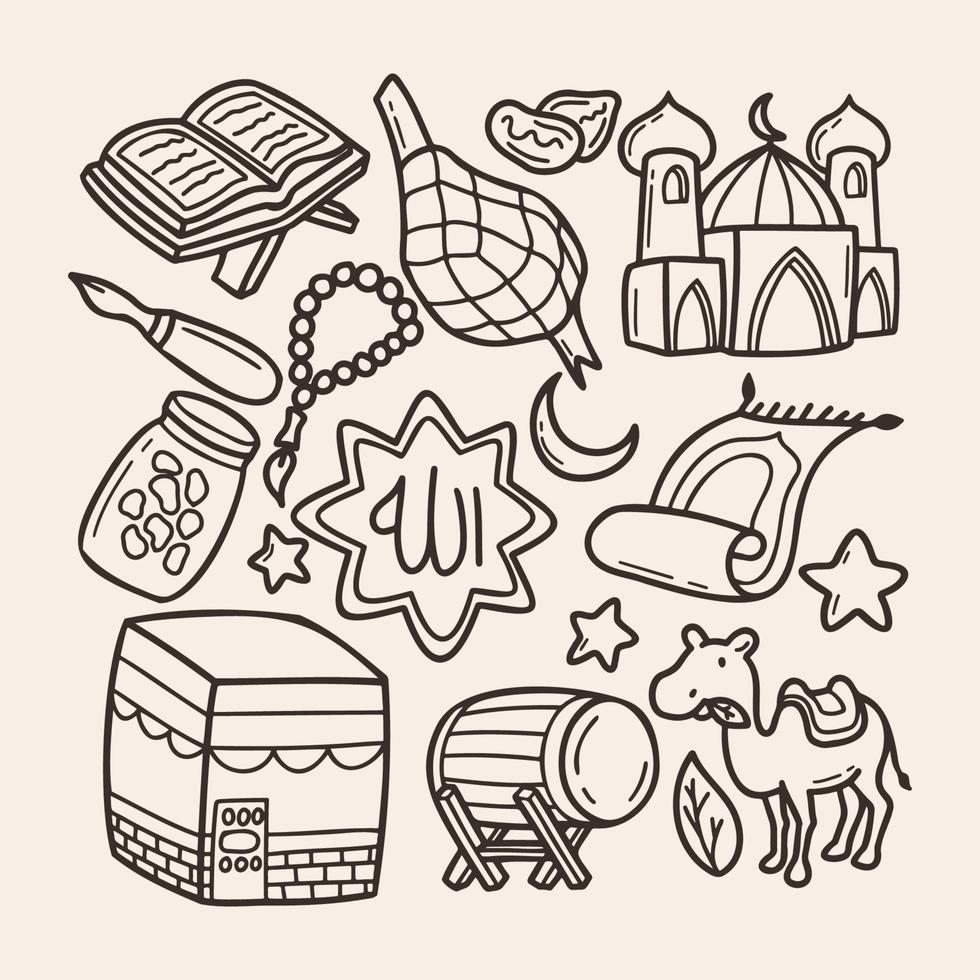 Ramadan kareem Vector icon Illustration collection. Hand drawn Doodle ramadan kareem