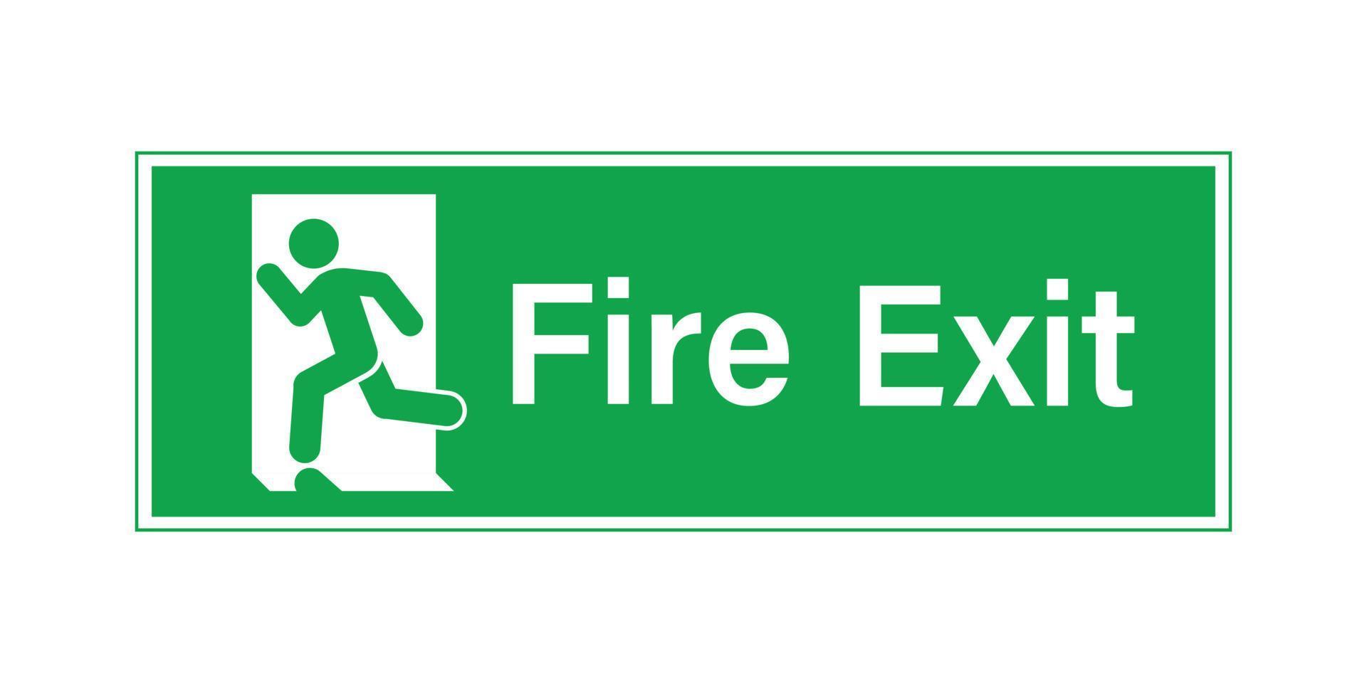 Fire exit green evacuation signs with human and door vector