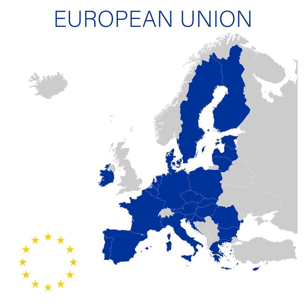 European Union on political map of the Europe in 2022 vector