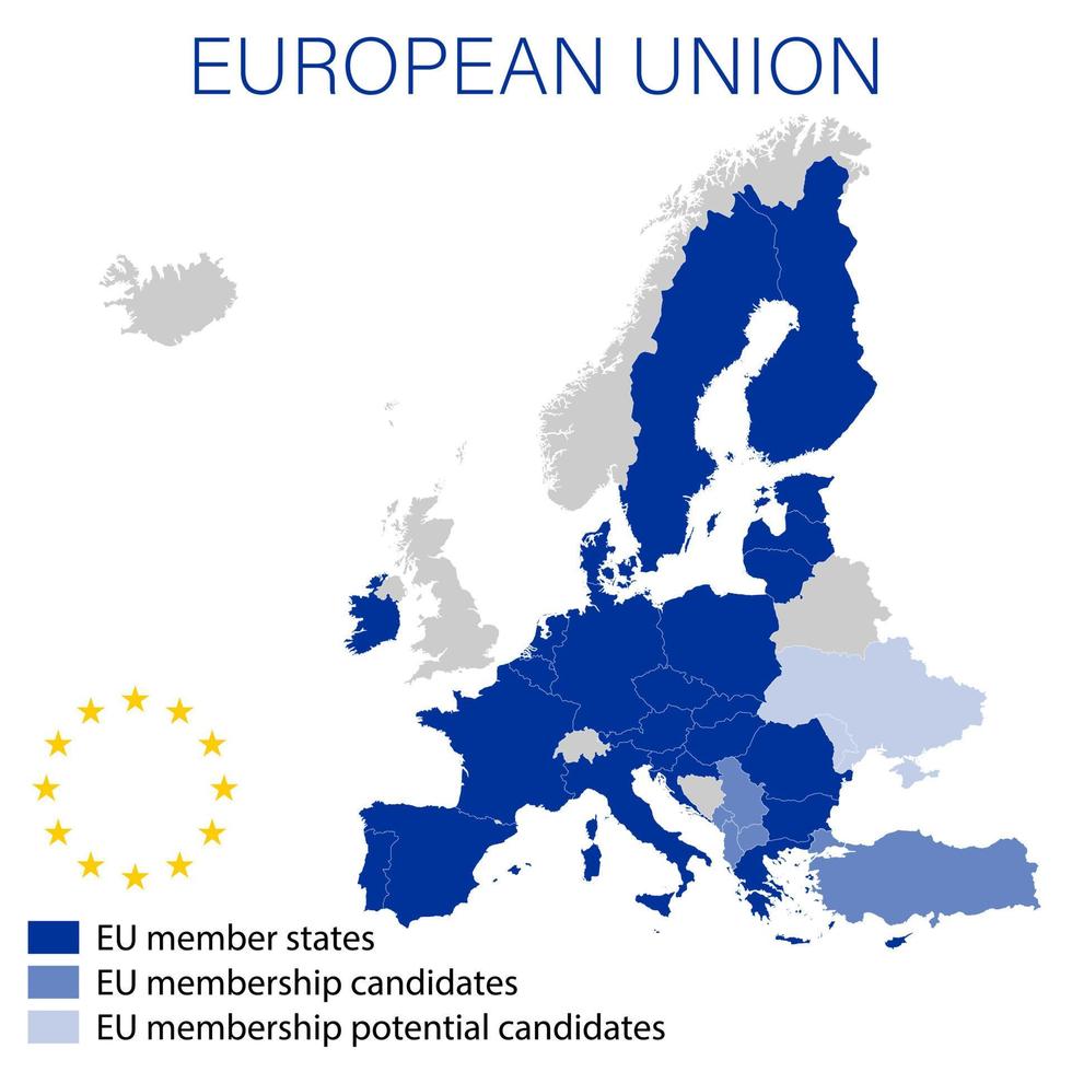 European Union on political map of the Europe in 2022 vector