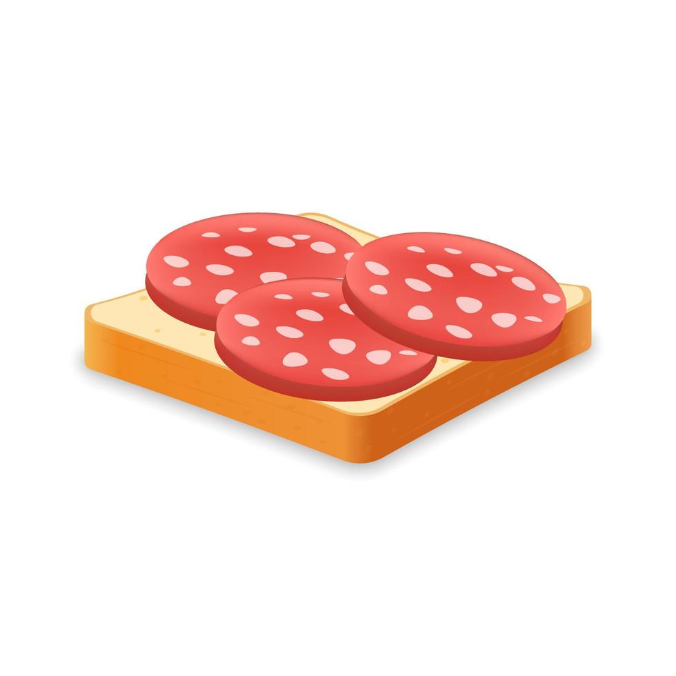 Sandwich from fresh bread with sausage Illustration of fast food meal vector